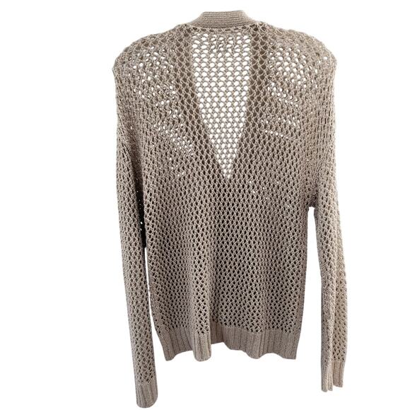Stone & Sky Open Knit Cardigan Women's Sz L Tan/Gold Button up Long Sleeve - Picture 3 of 10